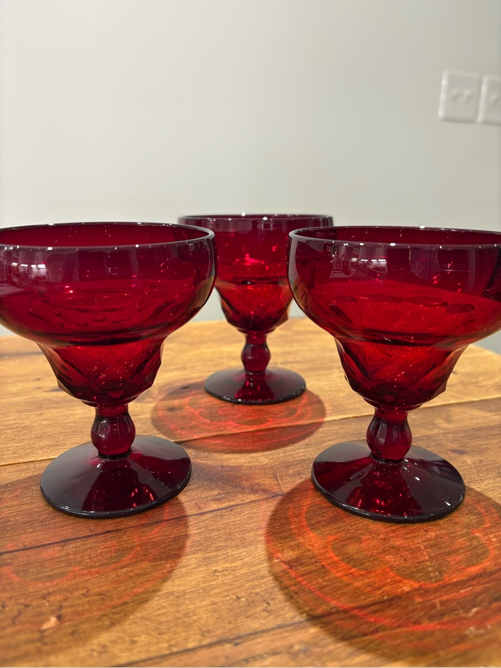 Georgian Ruby by Fenton Red Tall Sherbets Glass Dessert Goblets - Set of 3